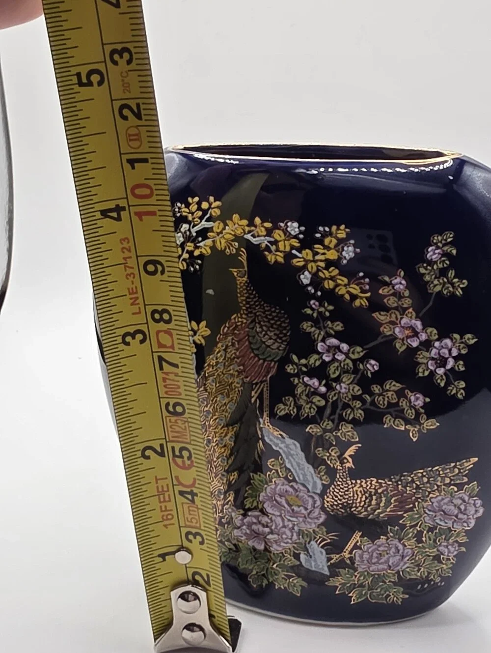 Vintage Japanese Cobalt Blue Peacock Bud Vase - 4